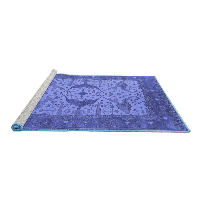 Sideview of Machine Washable Oriental Blue Industrial Rug, wshurb1632blu