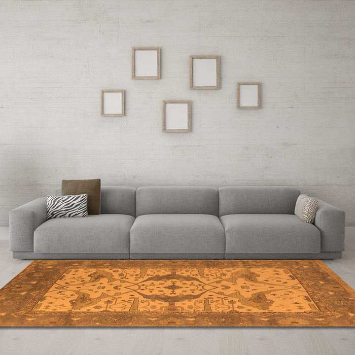 Machine Washable Oriental Orange Industrial Area Rugs in a Living Room, wshurb1632org