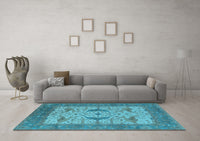 Machine Washable Oriental Light Blue Industrial Rug, wshurb1632lblu