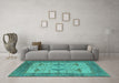 Machine Washable Oriental Turquoise Industrial Area Rugs in a Living Room,, wshurb1632turq