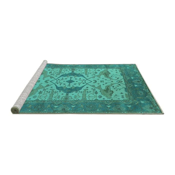 Sideview of Machine Washable Oriental Turquoise Industrial Area Rugs, wshurb1632turq