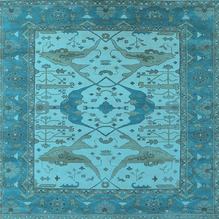 Square Machine Washable Oriental Light Blue Industrial Rug, wshurb1632lblu