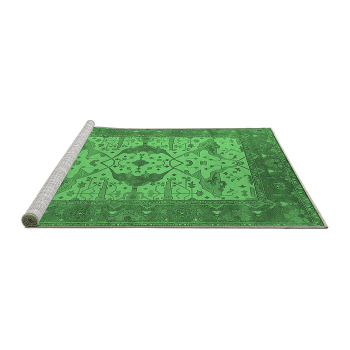 Sideview of Machine Washable Oriental Emerald Green Industrial Area Rugs, wshurb1632emgrn