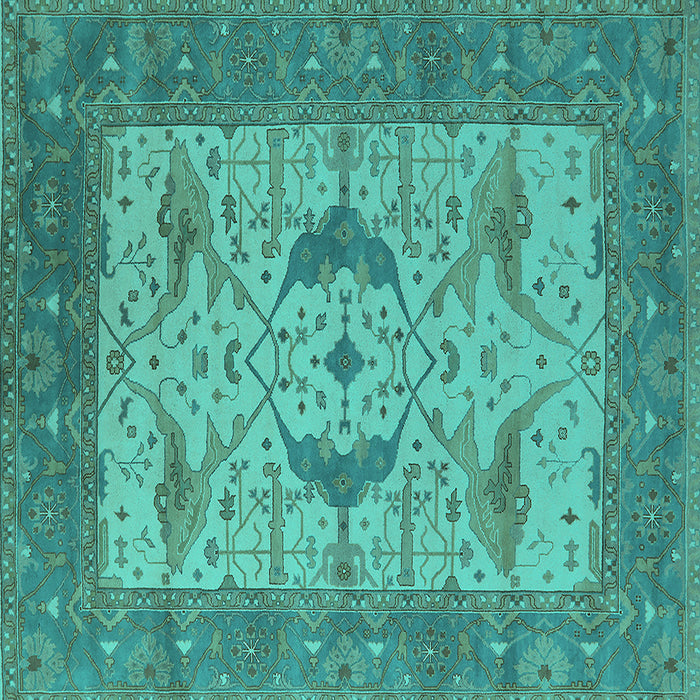 Square Machine Washable Oriental Turquoise Industrial Area Rugs, wshurb1632turq