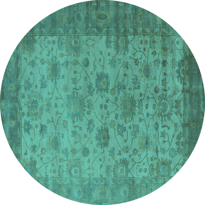 Round Machine Washable Oriental Turquoise Industrial Area Rugs, wshurb1633turq