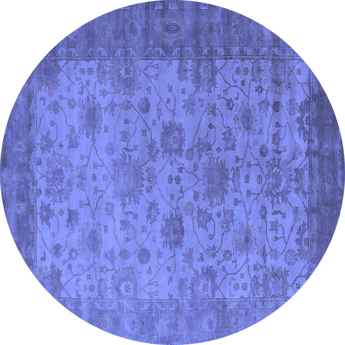 Round Machine Washable Oriental Blue Industrial Rug, wshurb1633blu
