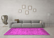 Machine Washable Oriental Pink Industrial Rug in a Living Room, wshurb1633pnk