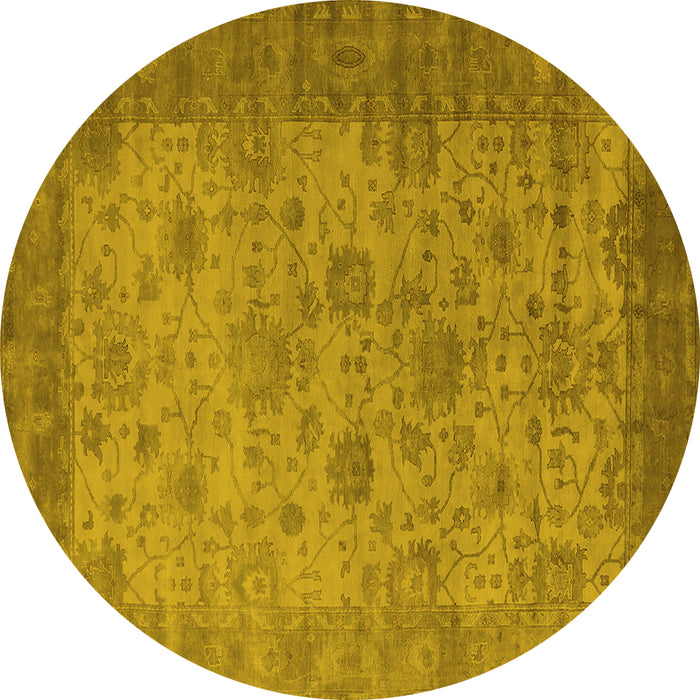 Round Machine Washable Oriental Yellow Industrial Rug, wshurb1633yw