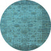 Round Machine Washable Oriental Light Blue Industrial Rug, wshurb1633lblu