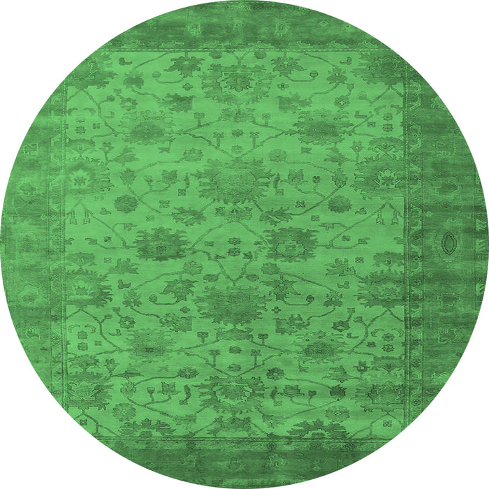 Round Oriental Emerald Green Industrial Rug, urb1633emgrn