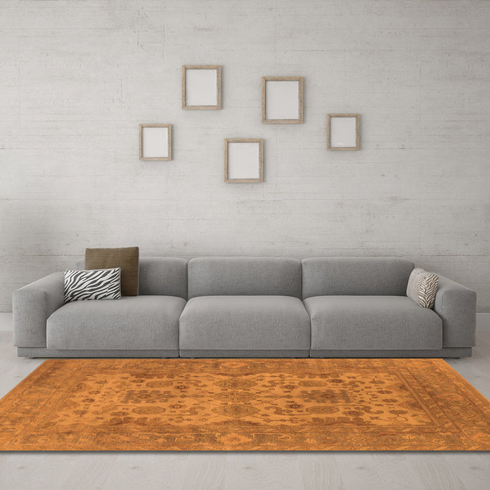 Machine Washable Oriental Orange Industrial Area Rugs in a Living Room, wshurb1634org