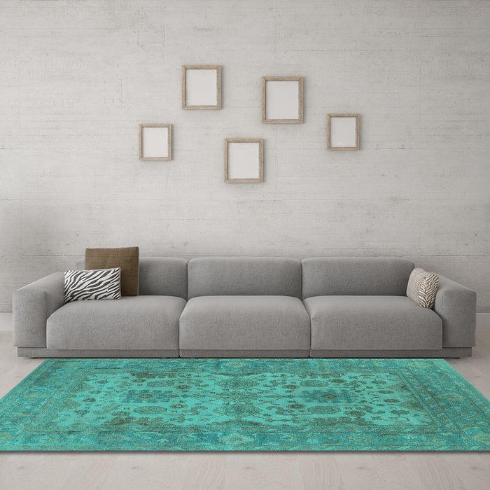 Machine Washable Oriental Turquoise Industrial Area Rugs in a Living Room,, wshurb1634turq