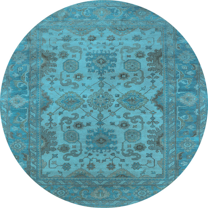 Round Machine Washable Oriental Light Blue Industrial Rug, wshurb1634lblu