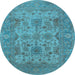 Round Machine Washable Oriental Light Blue Industrial Rug, wshurb1634lblu