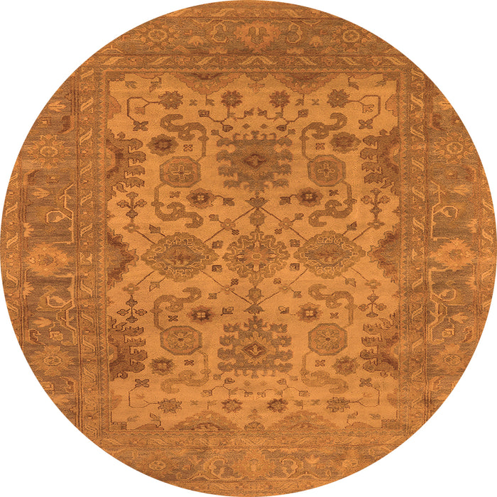 Round Machine Washable Oriental Orange Industrial Area Rugs, wshurb1634org