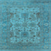 Square Machine Washable Oriental Light Blue Industrial Rug, wshurb1634lblu