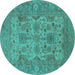 Round Oriental Turquoise Industrial Rug, urb1634turq