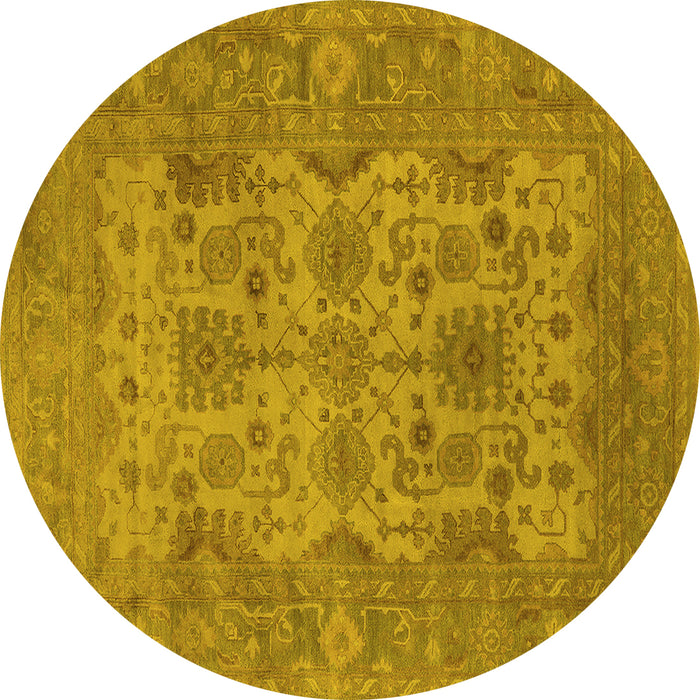 Round Machine Washable Oriental Yellow Industrial Rug, wshurb1634yw