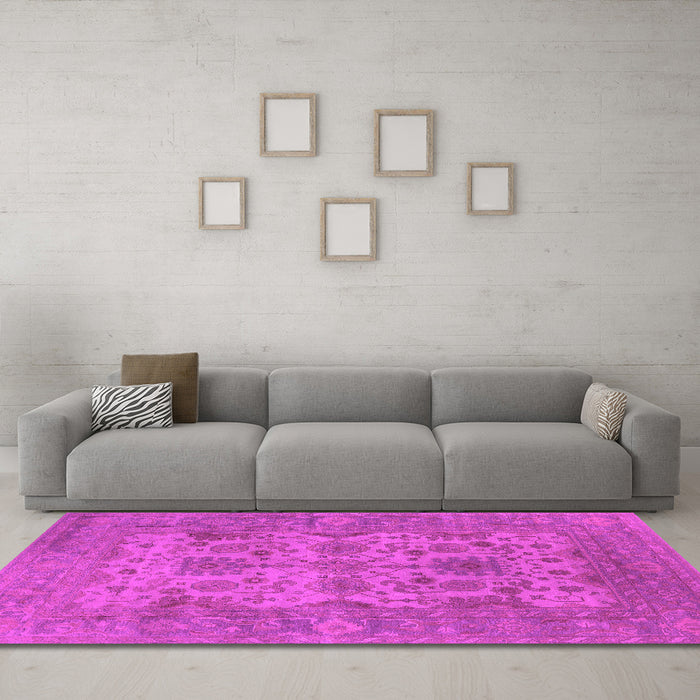 Machine Washable Oriental Pink Industrial Rug in a Living Room, wshurb1634pnk