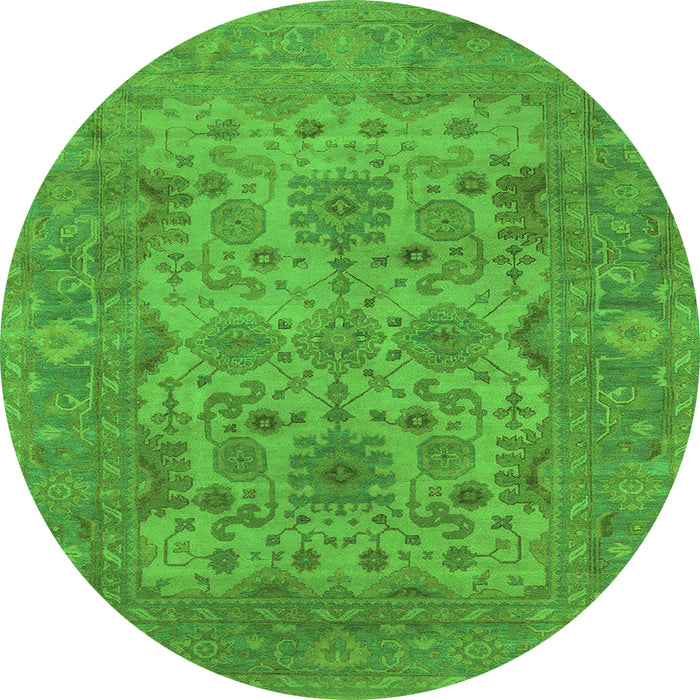 Round Machine Washable Oriental Green Industrial Area Rugs, wshurb1634grn