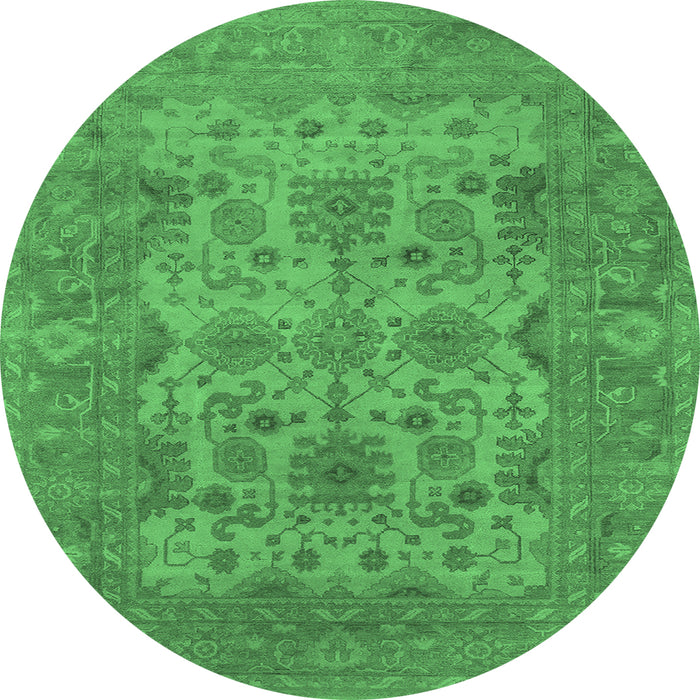 Round Machine Washable Oriental Emerald Green Industrial Area Rugs, wshurb1634emgrn