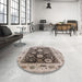 Round Mid-Century Modern Brown Oriental Rug in a Office, urb1635