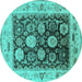 Round Machine Washable Oriental Turquoise Industrial Area Rugs, wshurb1635turq