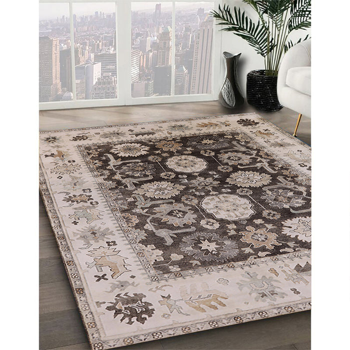 Mid-Century Modern Brown Oriental Rug in Family Room, urb1635