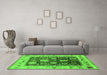 Machine Washable Oriental Green Industrial Area Rugs in a Living Room,, wshurb1635grn