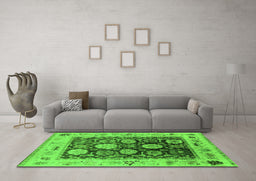 Machine Washable Oriental Green Industrial Area Rugs in a Living Room,, wshurb1635grn