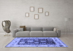 Machine Washable Oriental Blue Industrial Rug in a Living Room, wshurb1635blu