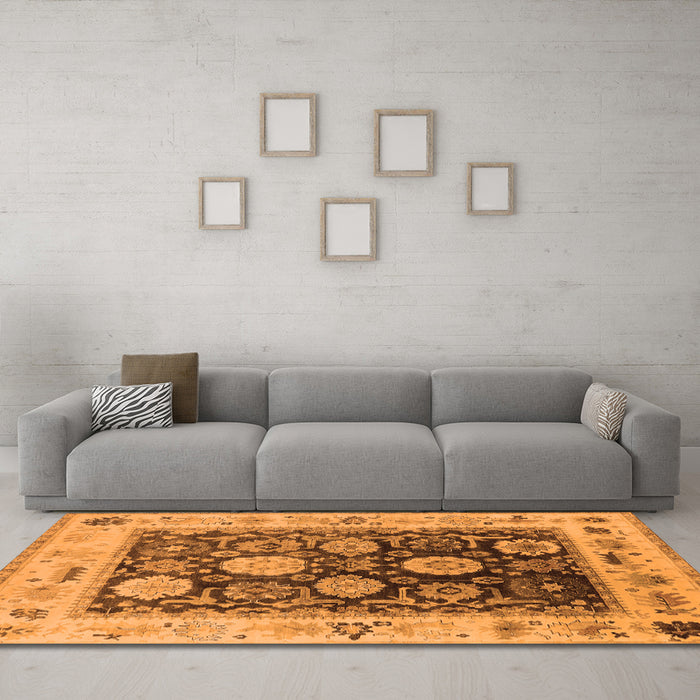 Machine Washable Oriental Orange Industrial Area Rugs in a Living Room, wshurb1635org