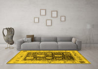 Machine Washable Oriental Yellow Industrial Rug, wshurb1635yw