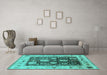 Machine Washable Oriental Turquoise Industrial Area Rugs in a Living Room,, wshurb1635turq