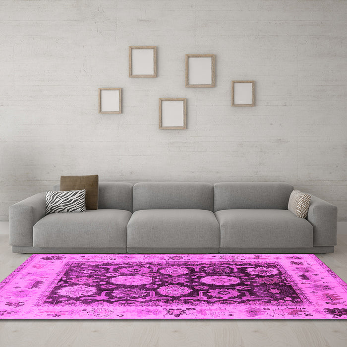 Machine Washable Oriental Pink Industrial Rug in a Living Room, wshurb1635pnk