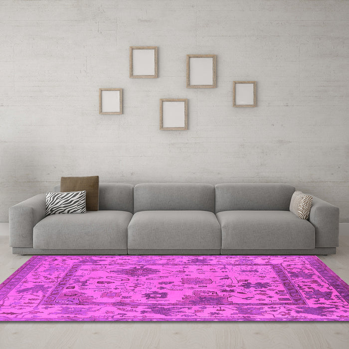Machine Washable Oriental Pink Industrial Rug in a Living Room, wshurb1636pnk