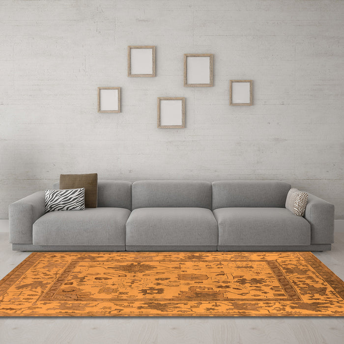 Machine Washable Oriental Orange Industrial Area Rugs in a Living Room, wshurb1636org