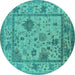 Round Oriental Turquoise Industrial Rug, urb1636turq