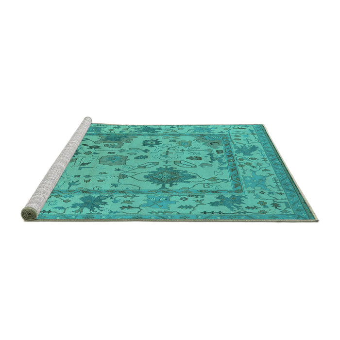 Sideview of Machine Washable Oriental Turquoise Industrial Area Rugs, wshurb1636turq
