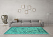 Machine Washable Oriental Turquoise Industrial Area Rugs in a Living Room,, wshurb1636turq