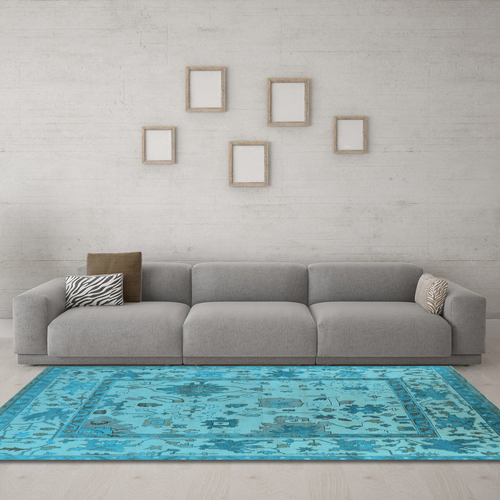 Machine Washable Oriental Light Blue Industrial Rug in a Living Room, wshurb1636lblu
