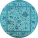 Round Oriental Light Blue Industrial Rug, urb1636lblu