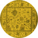 Round Machine Washable Oriental Yellow Industrial Rug, wshurb1636yw