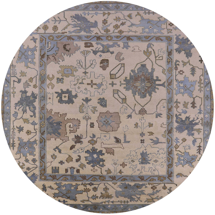 Round Mid-Century Modern Sandstone Brown Oriental Rug, urb1636