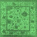 Square Machine Washable Oriental Emerald Green Industrial Area Rugs, wshurb1636emgrn