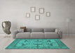 Machine Washable Oriental Turquoise Industrial Area Rugs in a Living Room,, wshurb1637turq