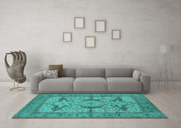 Machine Washable Oriental Turquoise Industrial Area Rugs in a Living Room,, wshurb1637turq