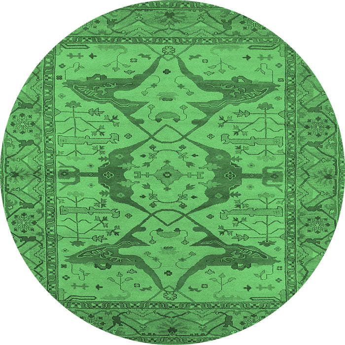 Round Machine Washable Oriental Emerald Green Industrial Area Rugs, wshurb1637emgrn