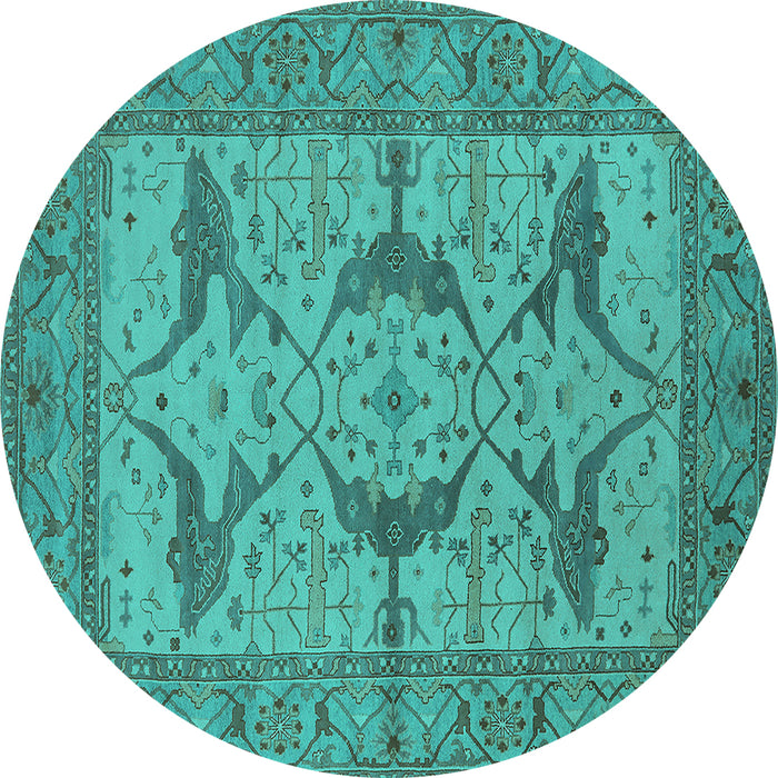 Round Machine Washable Oriental Turquoise Industrial Area Rugs, wshurb1637turq