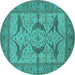 Round Machine Washable Oriental Turquoise Industrial Area Rugs, wshurb1637turq